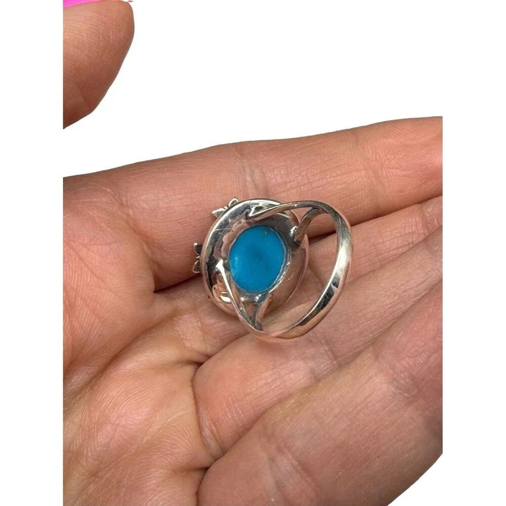 Morenci Mine Turquoise Ring Size 8 Solid 925 Sterling Silver Butterfly